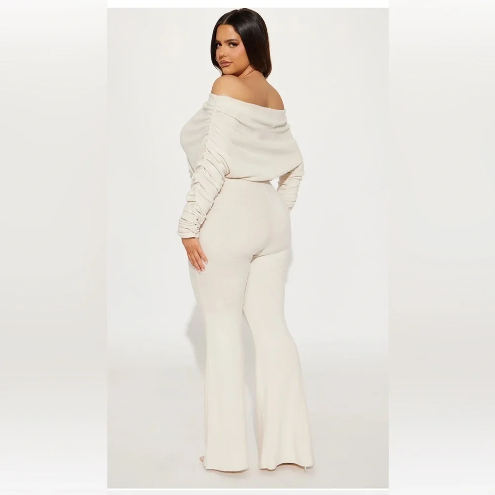 NWOT Fashion Nova Off-Shoulder Cream Jumpsuit